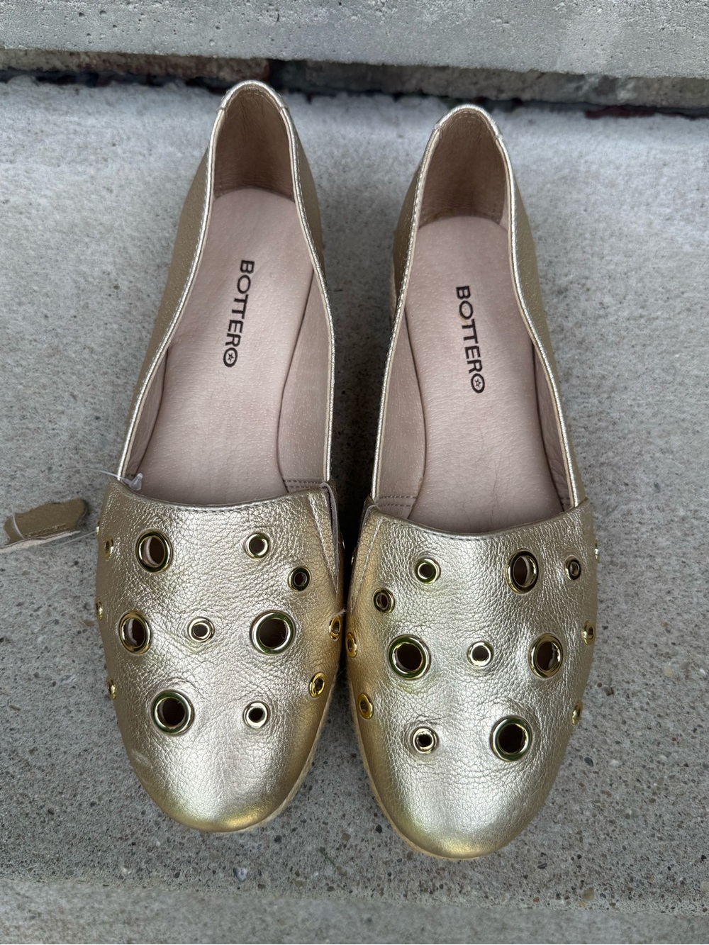 Gold Metallic Eyelet Loafers - Women's